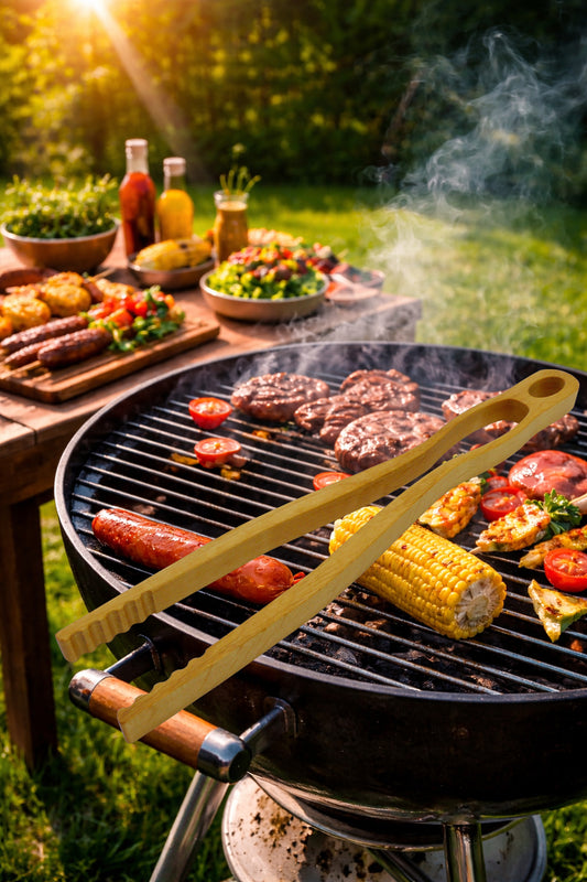 Wooden barbecue tongs