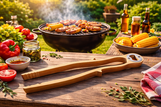 Wooden barbecue tongs