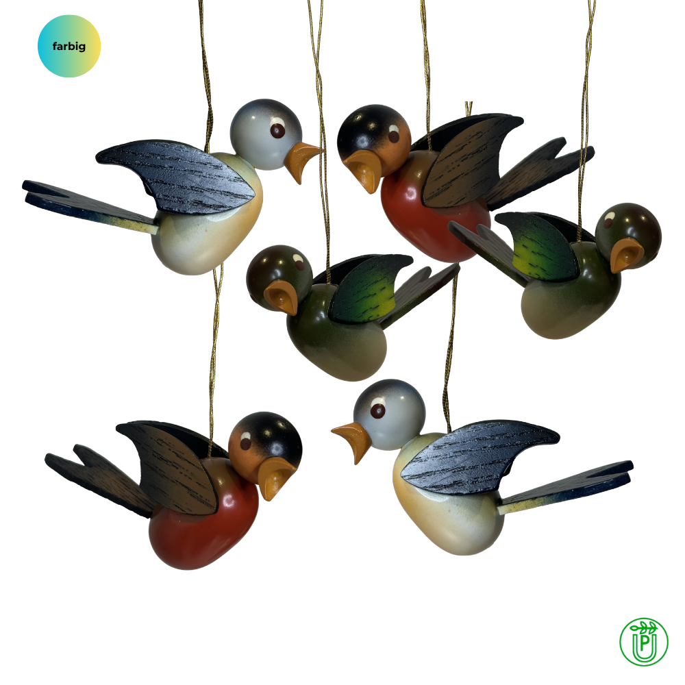 Holzvögel zum Aufhängen 6er-Set