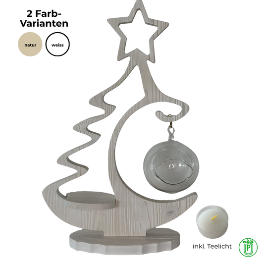 Decorative rustic tree with glass orb, natural brushed and flamed