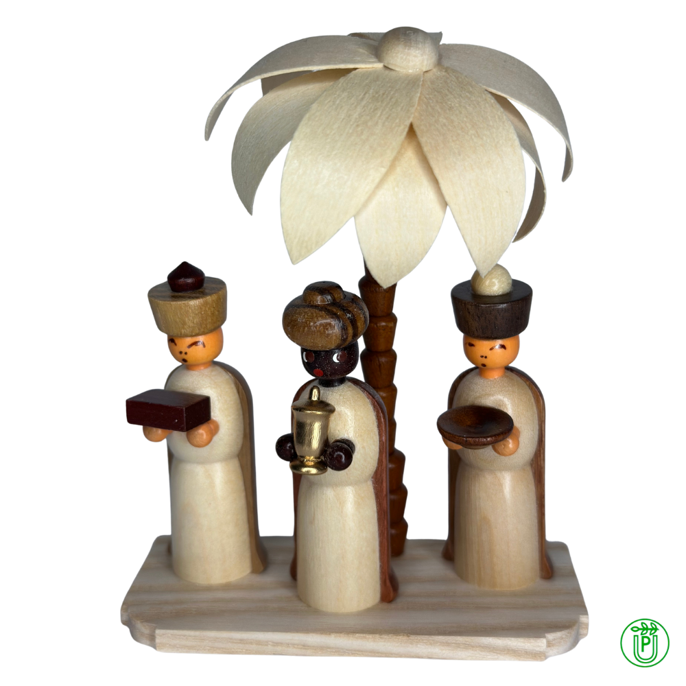Three Kings on a pedestal with a palm tree