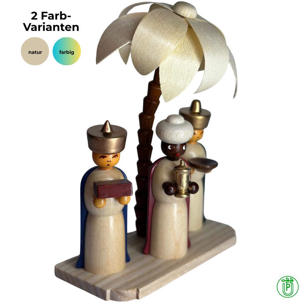Three Kings on a pedestal with a palm tree
