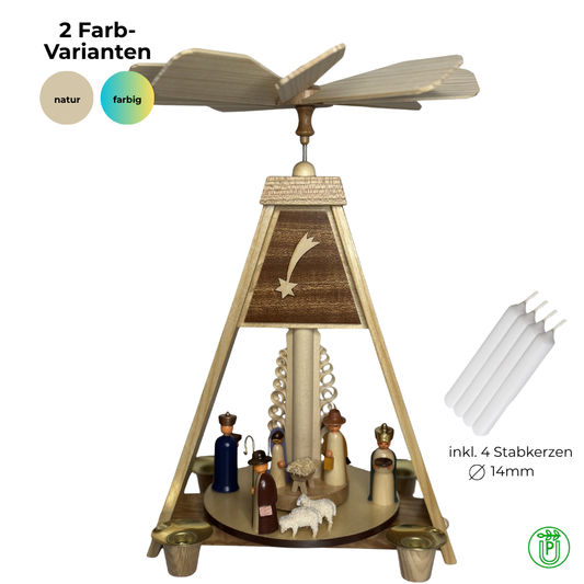 Pyramide mit Christi Geburt für Kerzen ⌀14mm | Tischpyramide