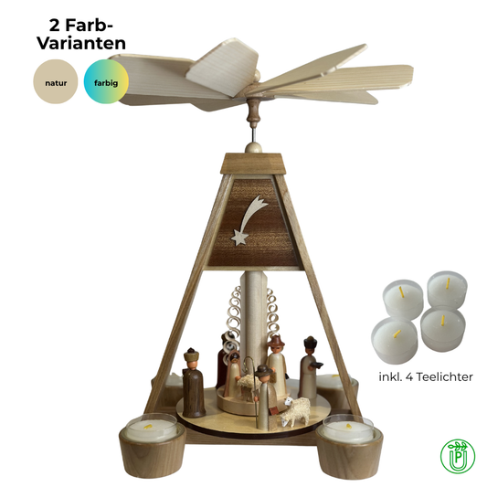 Pyramide mit Christi Geburt für Teelichter| Tischpyramide