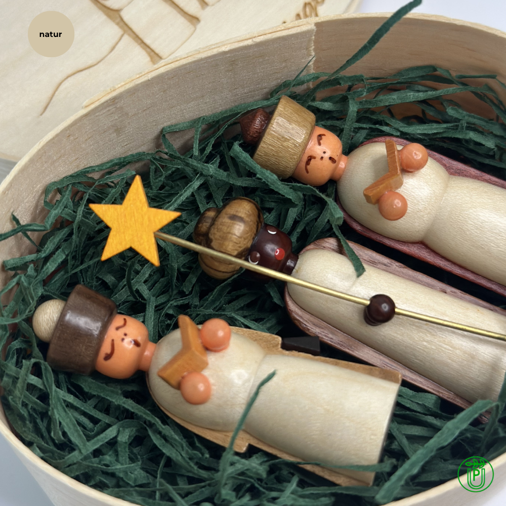 Three Wise Men in a wooden chip box
