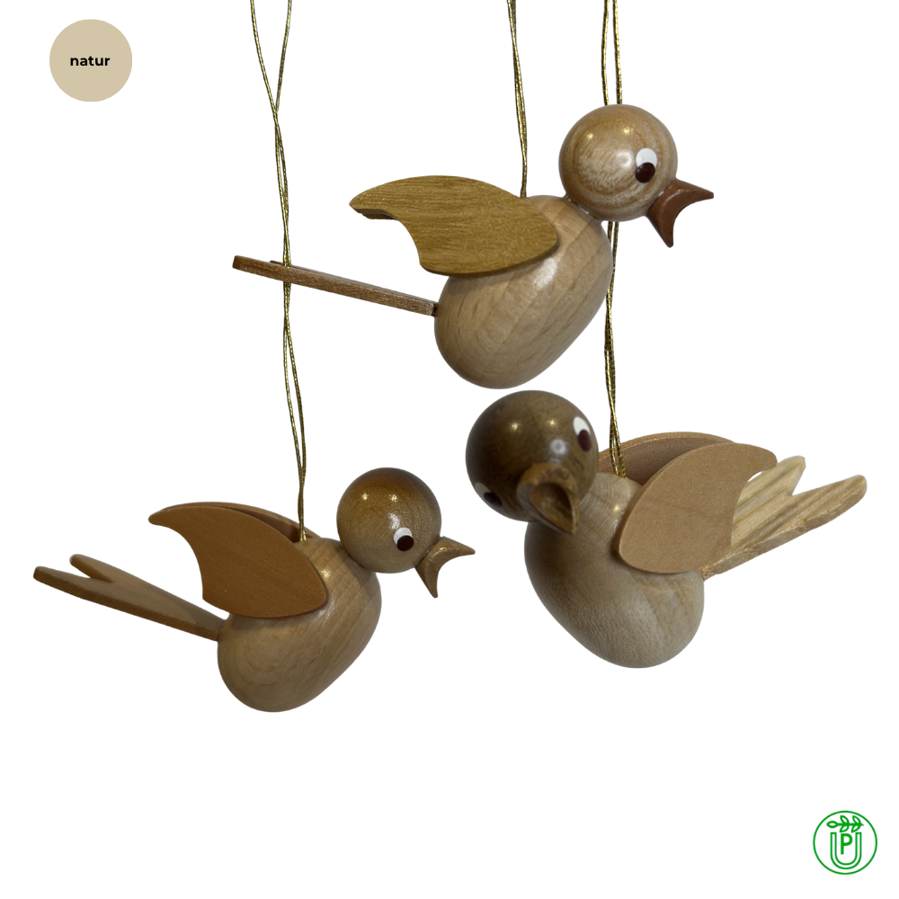 Wooden Birds for Hanging, Set of 3