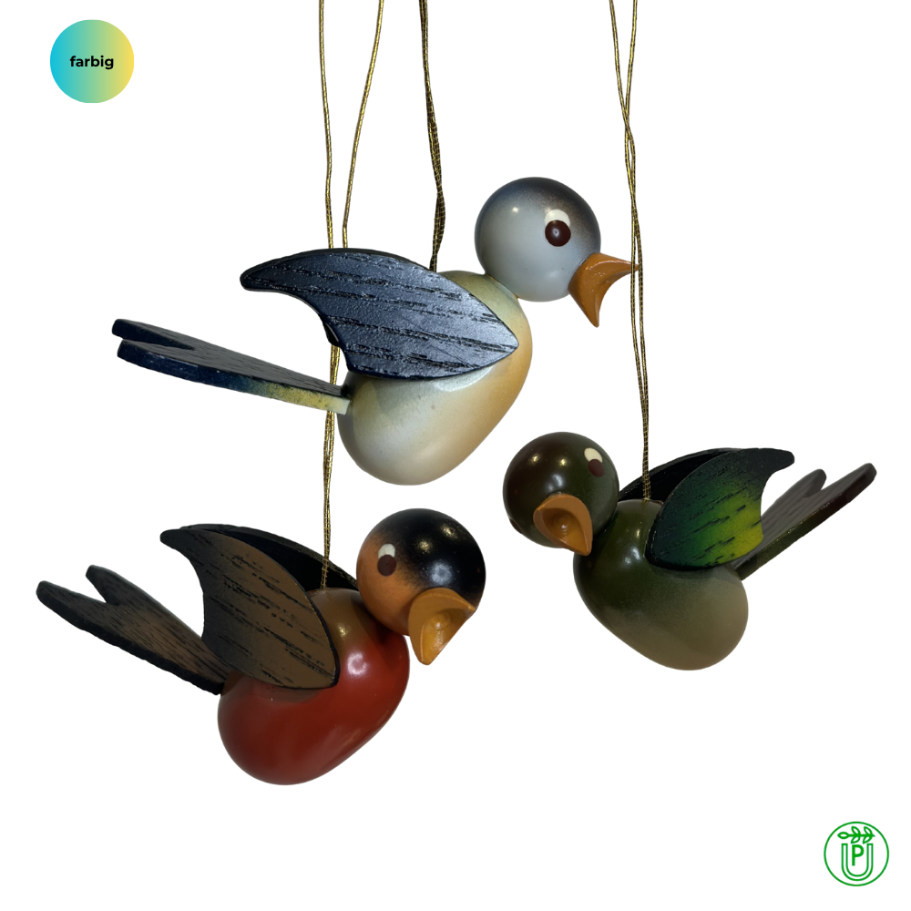 Wooden Birds for Hanging, Set of 3