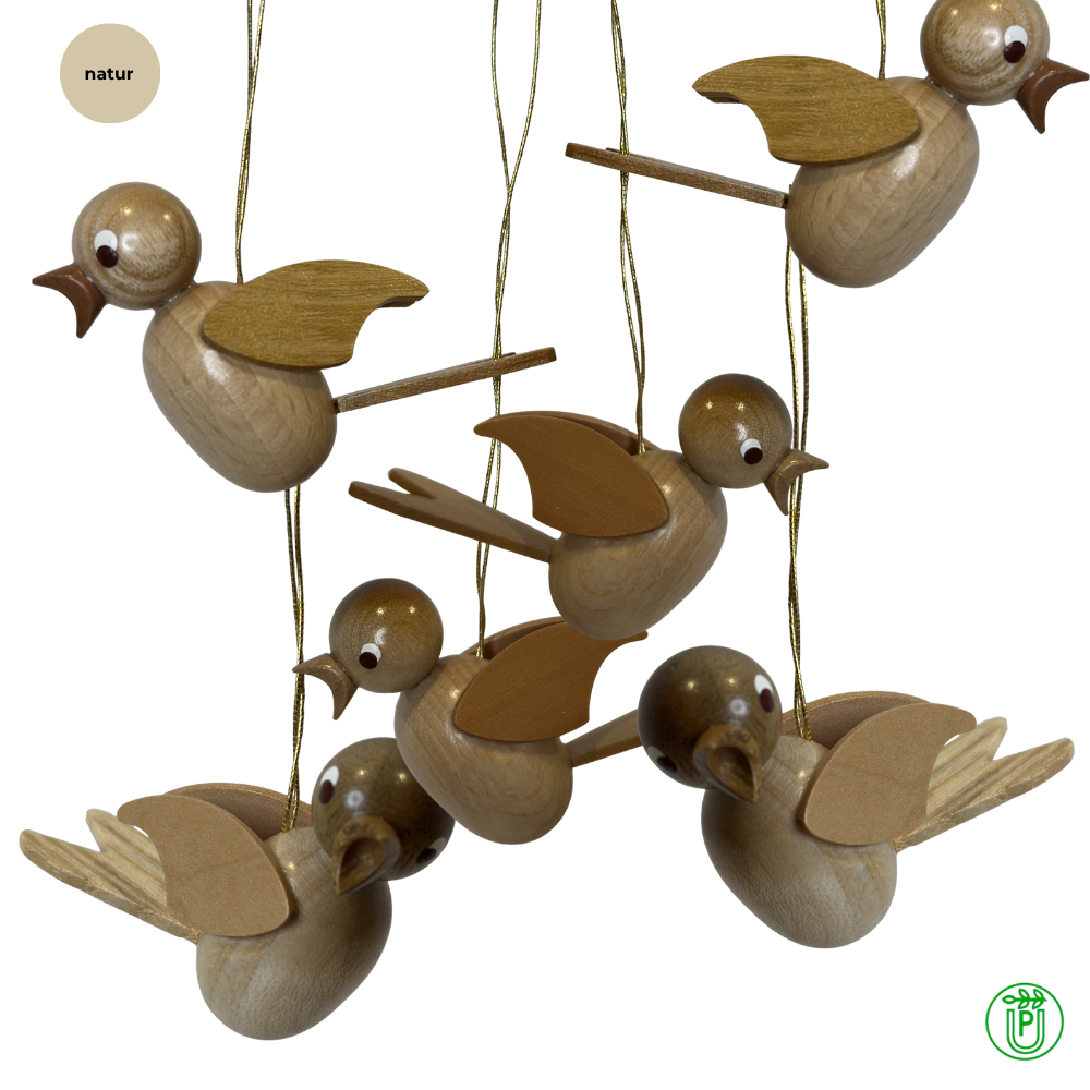 Holzvögel zum Aufhängen 6er-Set