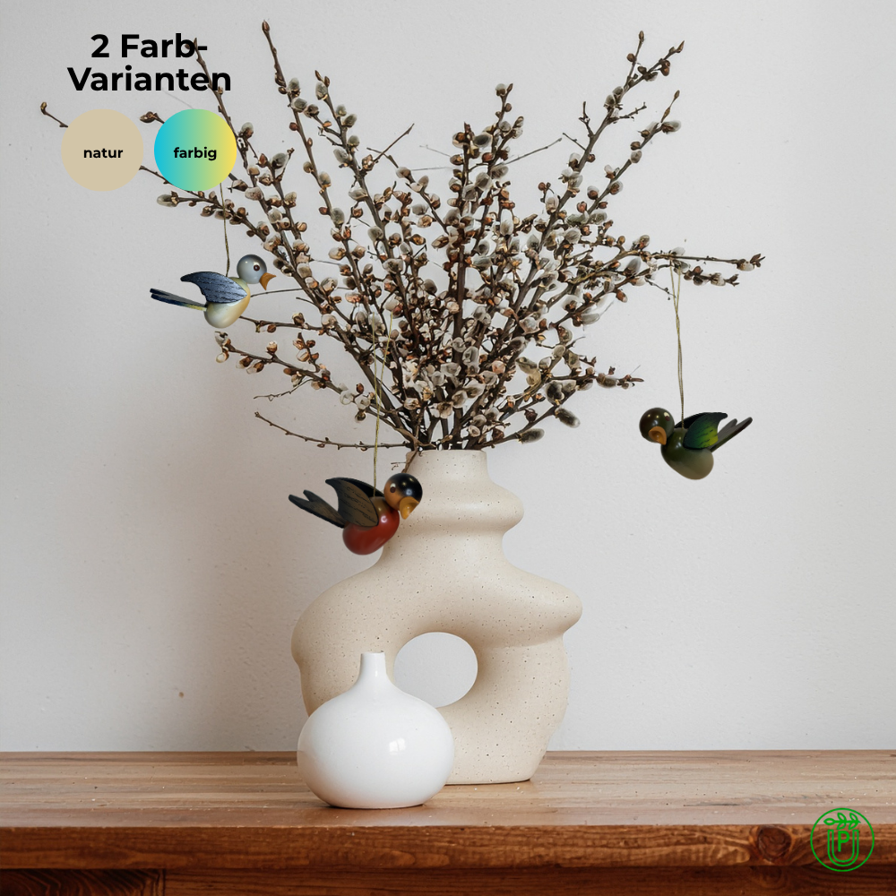 Wooden Birds for Hanging, Set of 3