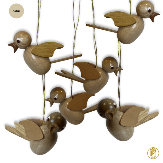 Holzvögel zum Aufhängen 6er-Set